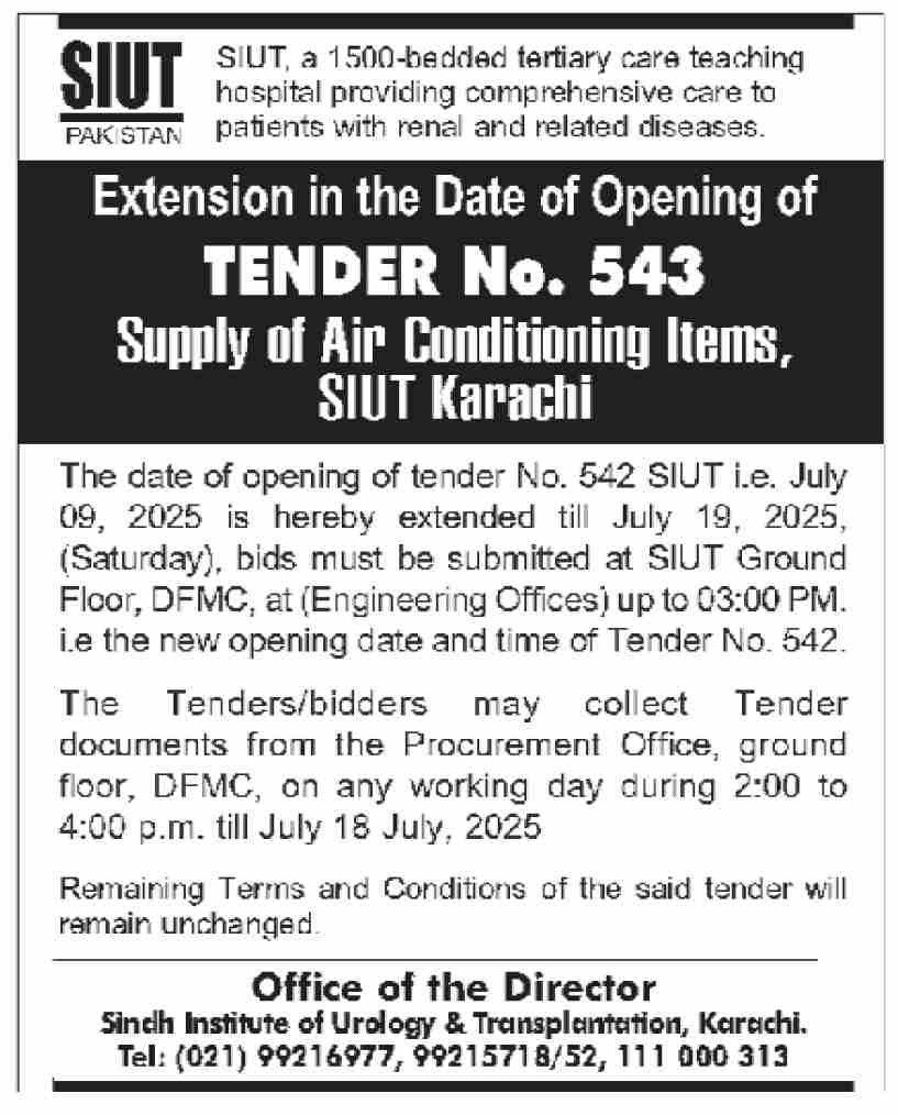SIUT Pakistan Karachi Tender Notice